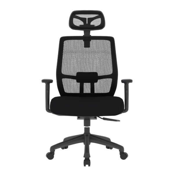 ErgoBreeze, Black frame, Black mesh back, Mid-back chair, tilt/swivel-WITH HEADREST - Image 4
