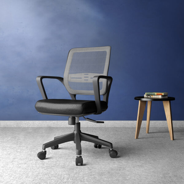 SitEase Black frame/seat, Grey Mesh-back Midback chair, tilt/swivel