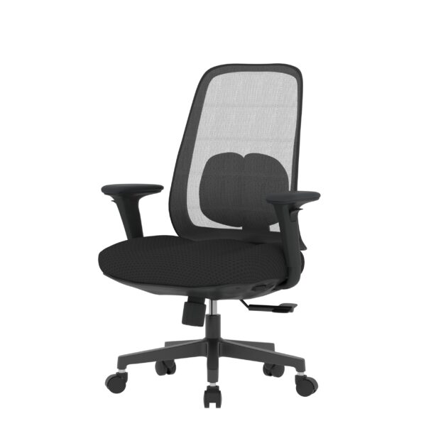 PosturePro Black Frame, Dark Grey Fabric Seat, Black-Grey Mesh Back, High-Back Chair, Syncro, Seat Slider - Image 2