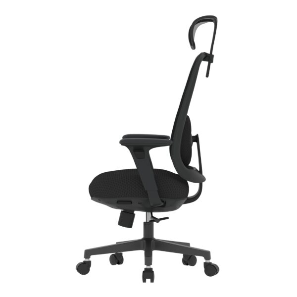 PosturePro Black frame, Dark Grey Fabric Seat, Black-Grey Mesh Back, High-back chair, Syncro, Seat Slider WITH HEADREST - Image 3