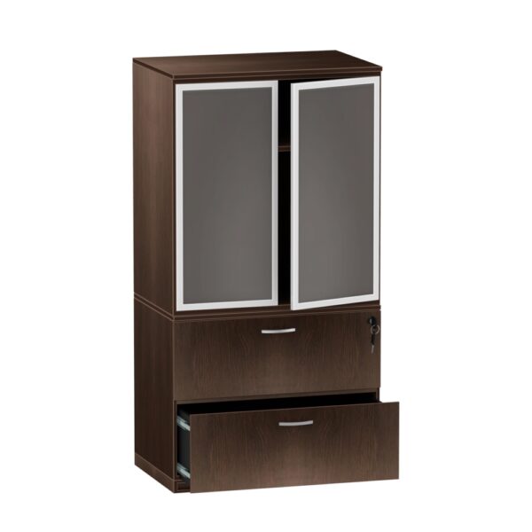 Two drawer Lateral Cabinet with Two Door Storage w/ Glass Doors stack-on - Image 4